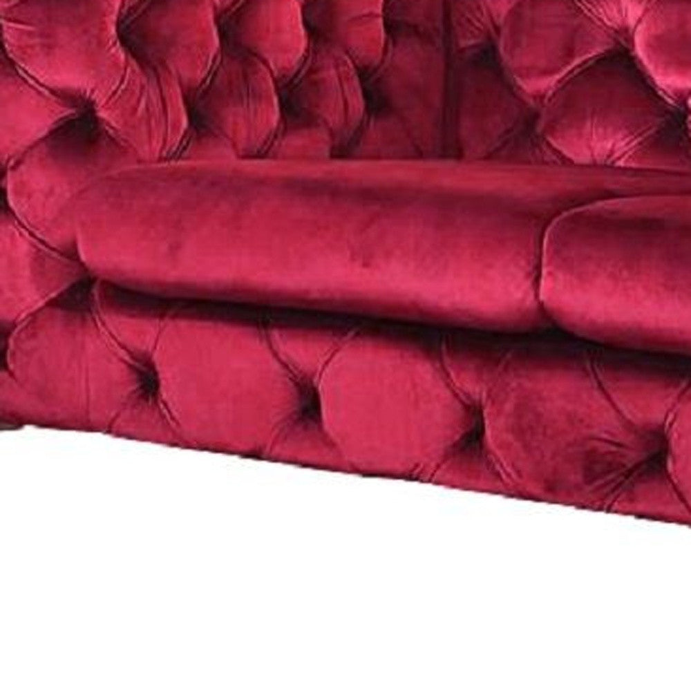 75" Red Velvet Modern Chesterfield Sofa