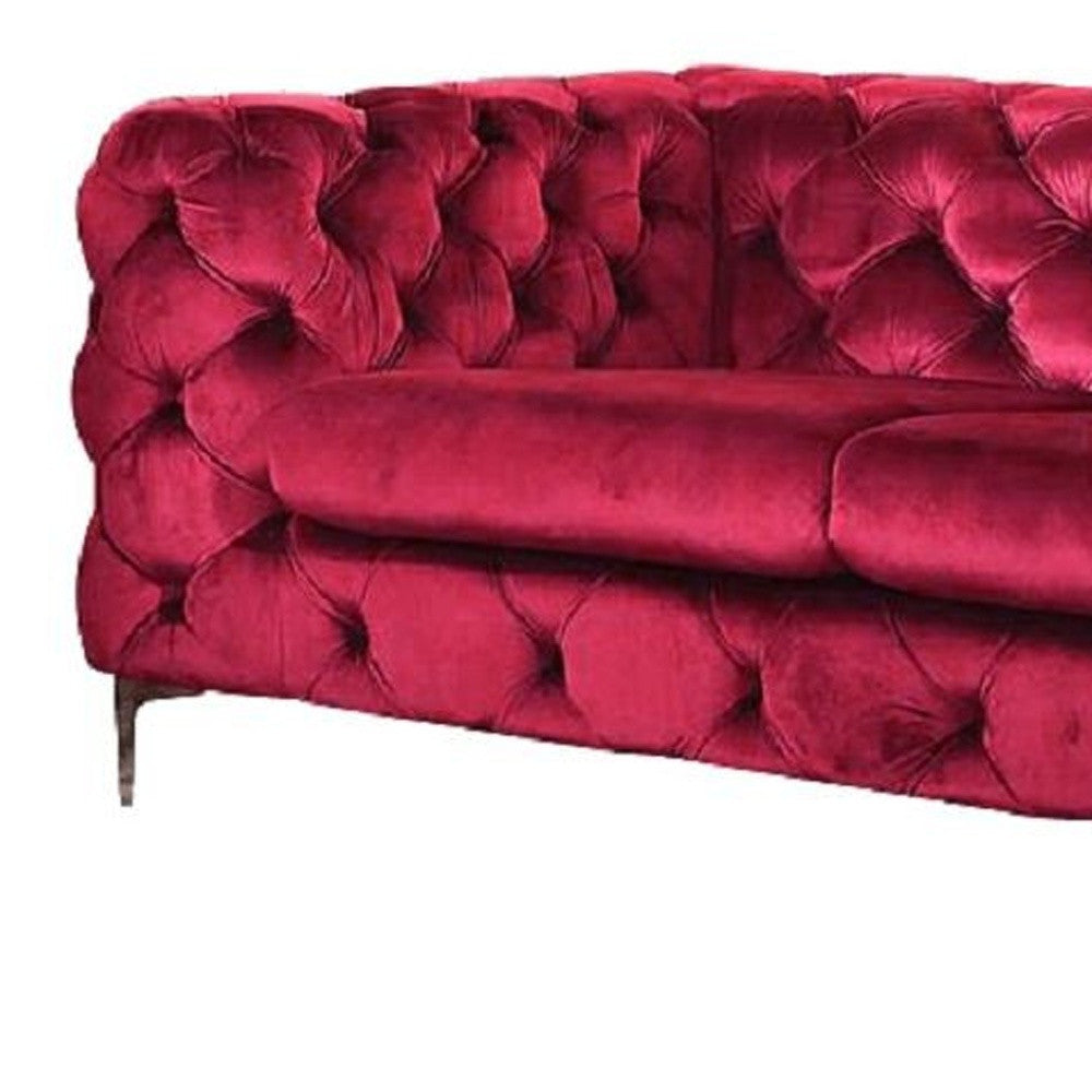 75" Red Velvet Modern Chesterfield Sofa