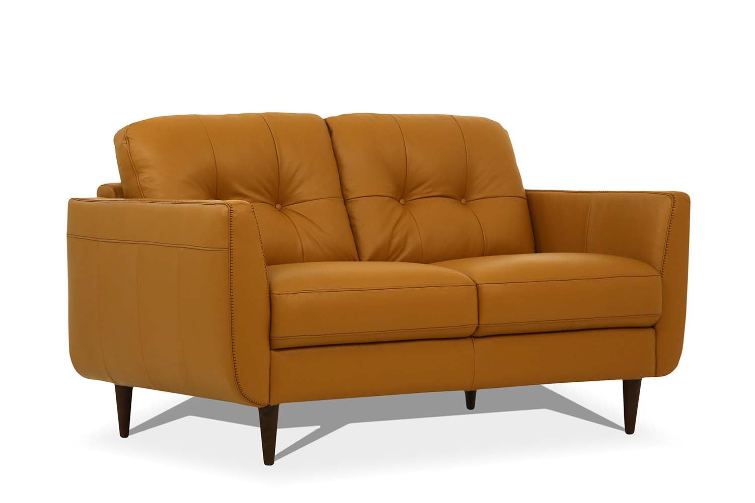 59" Camel Brown Tufted Leather Loveseat