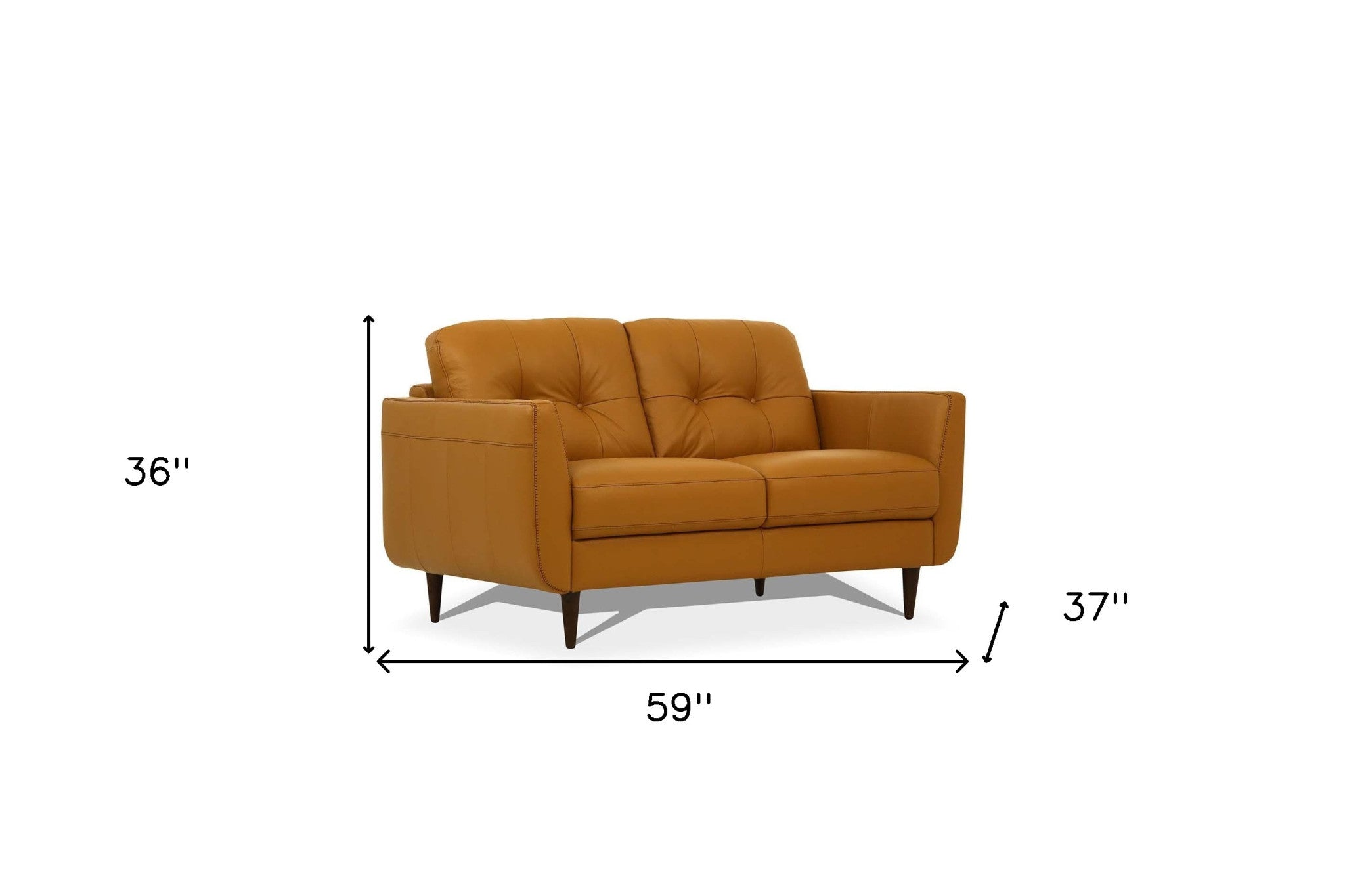 59" Camel Brown Tufted Leather Loveseat