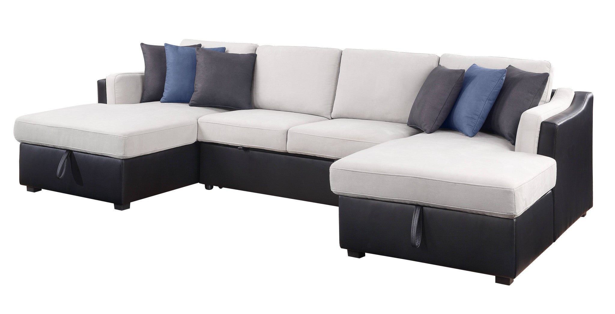 127" U-Shaped White and Black Sectional Sofa