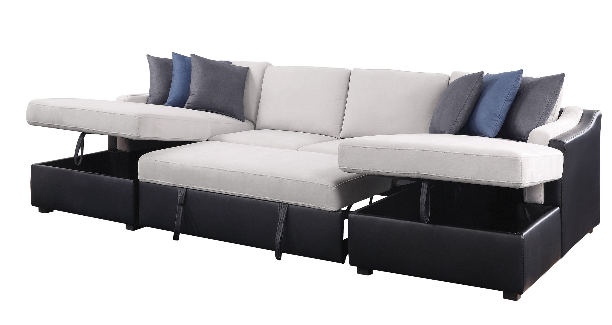 127" U-Shaped White and Black Sectional Sofa