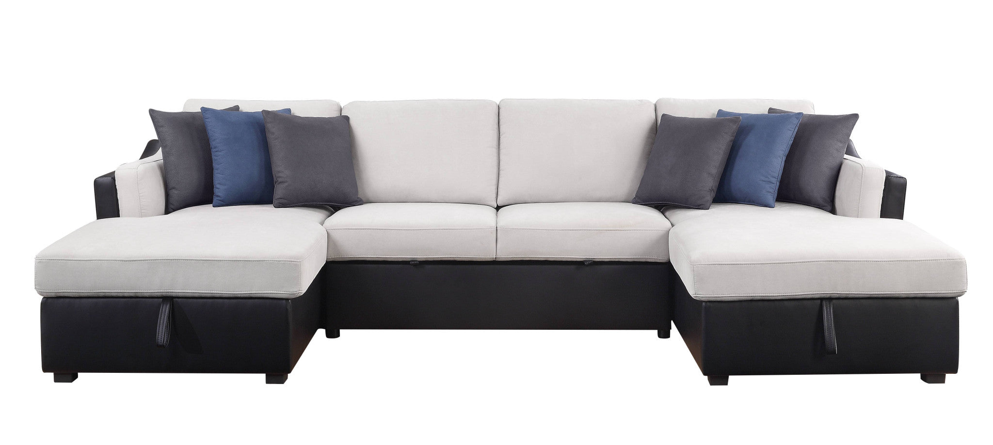 127" U-Shaped White and Black Sectional Sofa