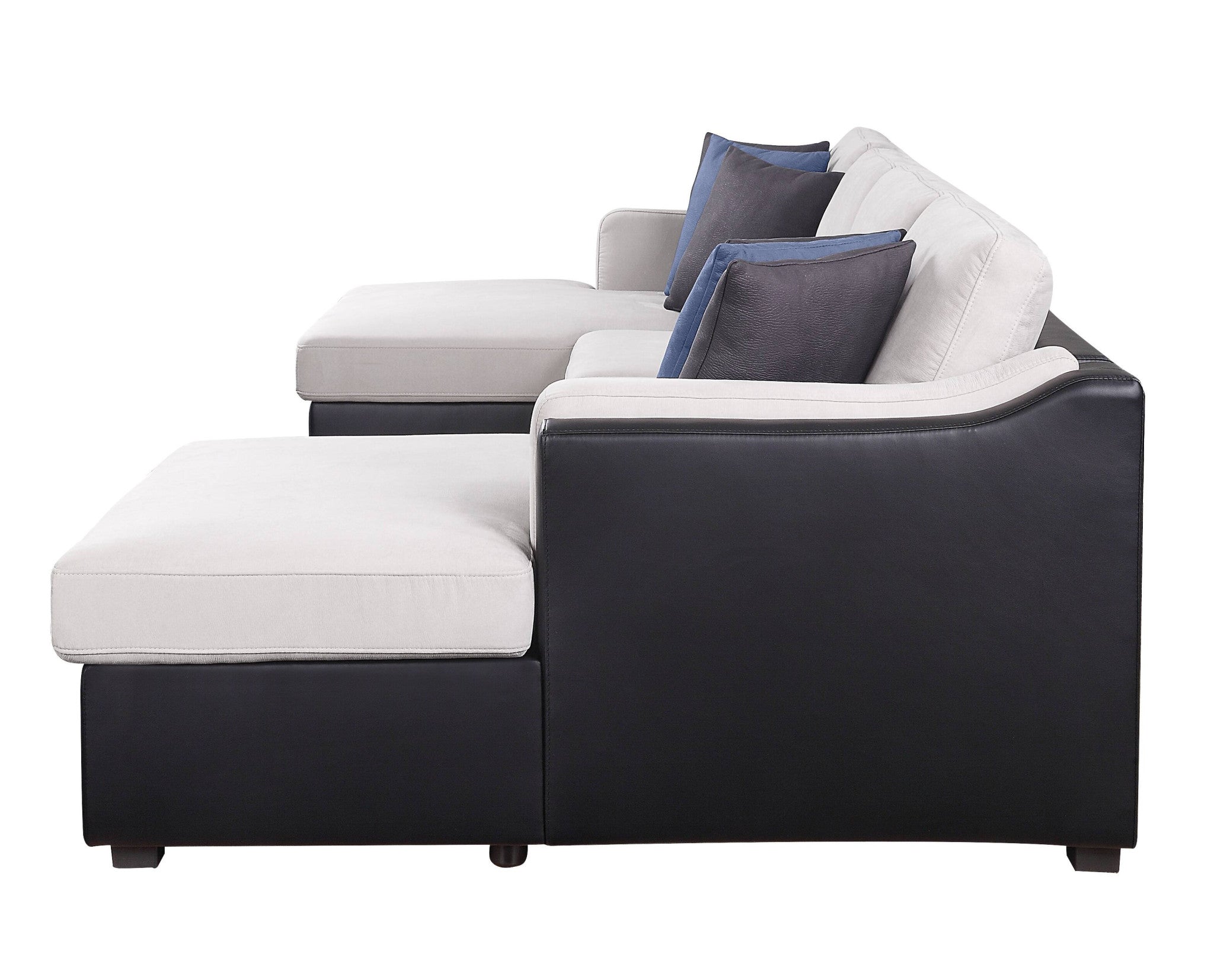 127" U-Shaped White and Black Sectional Sofa