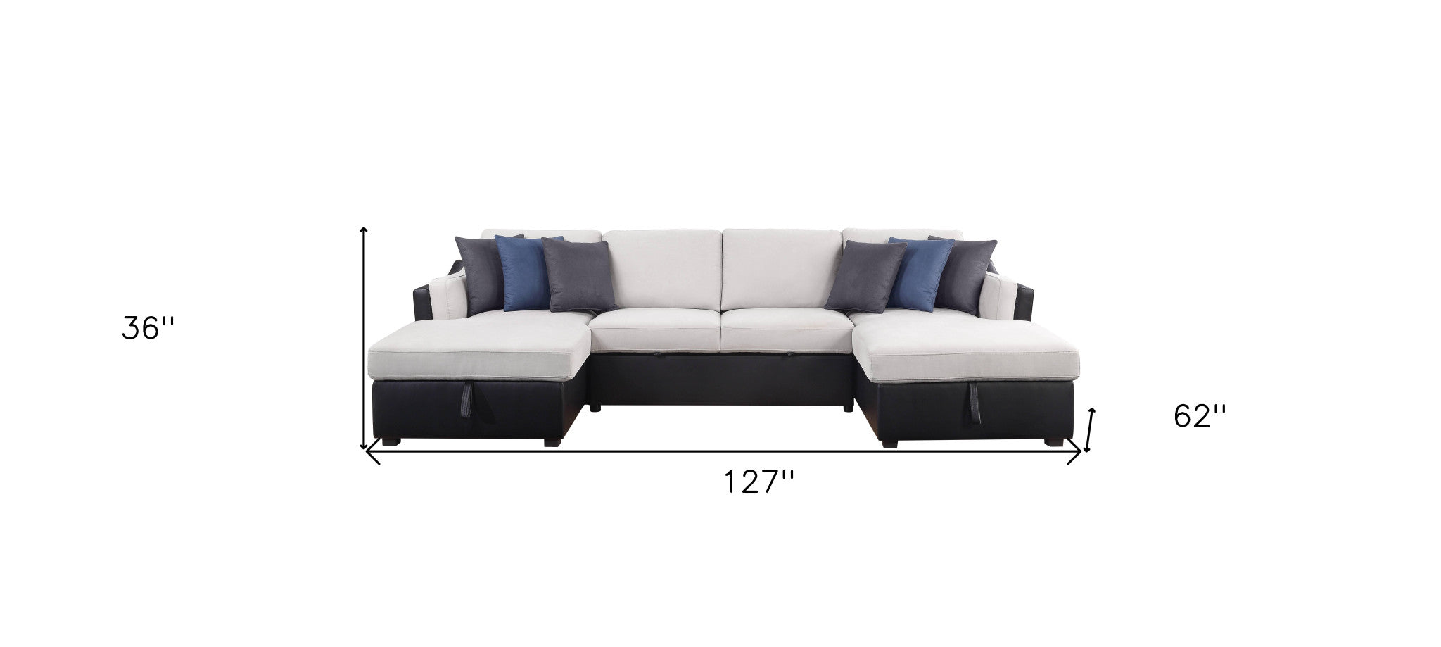 127" U-Shaped White and Black Sectional Sofa